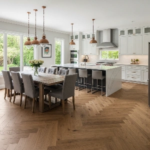 Chevron wood flooring install in Kitchens