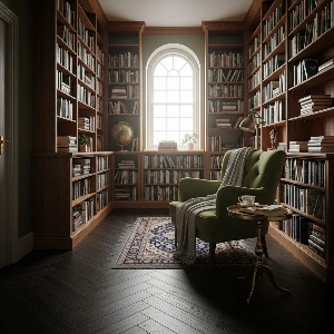 Chevron flooring install in Libraries