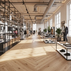 Chevron Flooring Install in Retail Shop