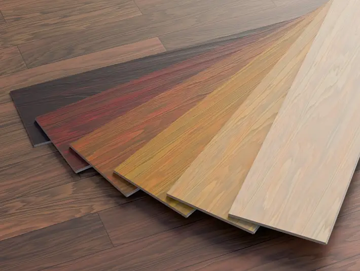 Laminate flooring samples in different colours and finishes